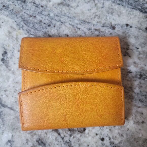 Vera Pelle Handbags - Vera Pella Leather Coin Pouch Wallet Snaps Yellow Card Holder